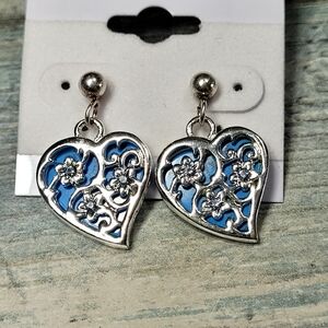 Silver and Blue Heart Earrings